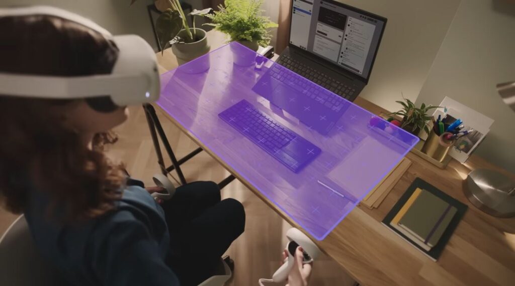 woman having a zoom meeting using vr headset