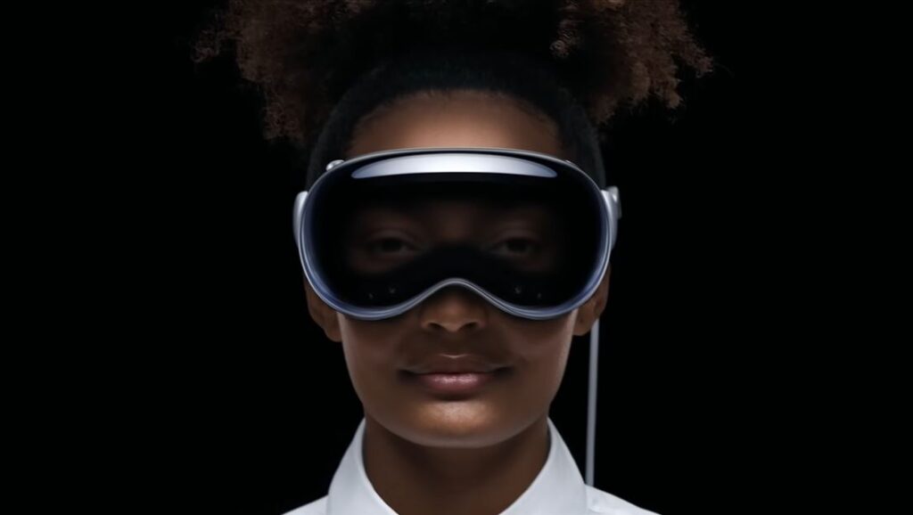 woman wearing apple vision pro vr headset