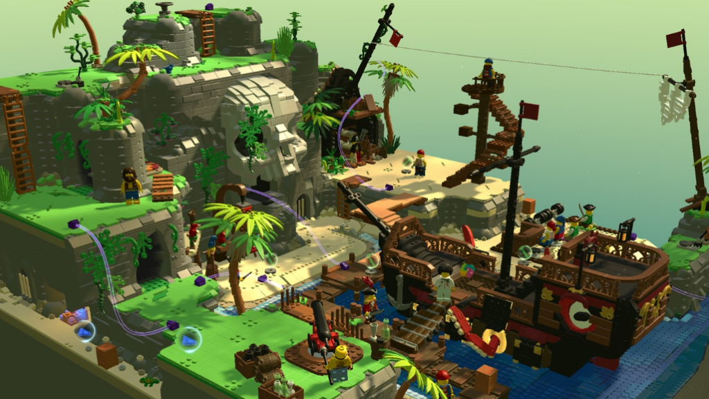 huge boat docked near land in lego bricktales