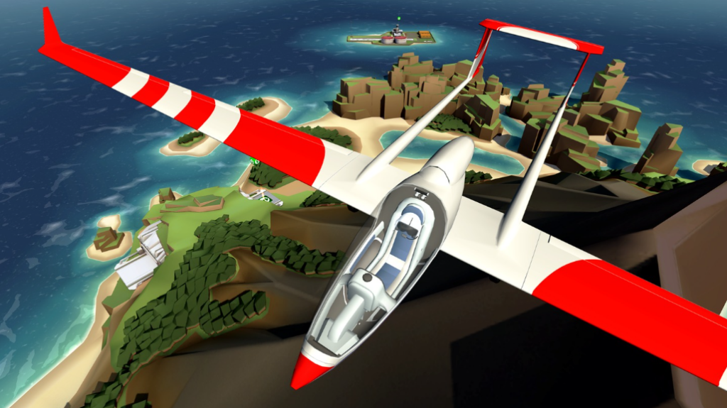 ultrawings plane flying over an island