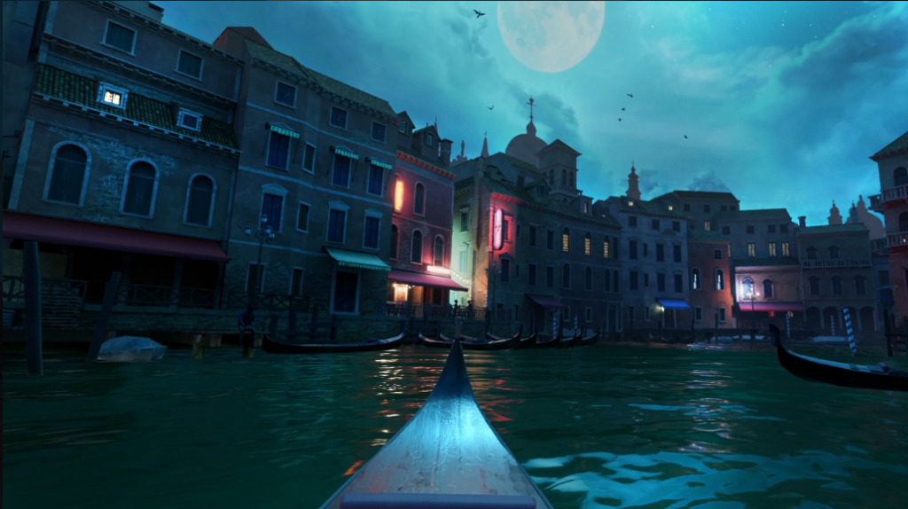 pov of player riding a boat in vampire the masquerade justice