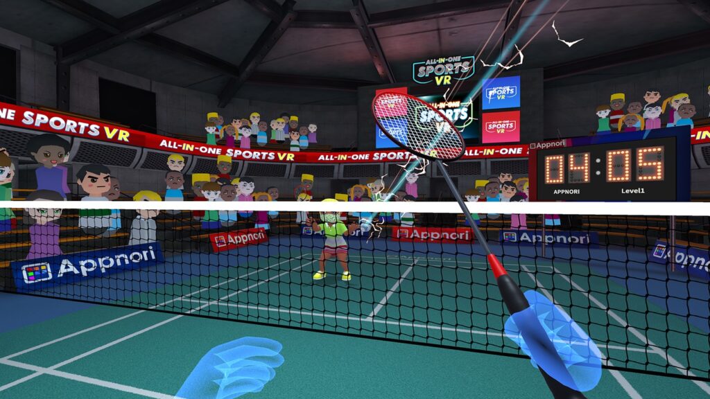 player playing badminton in all in one sports vr