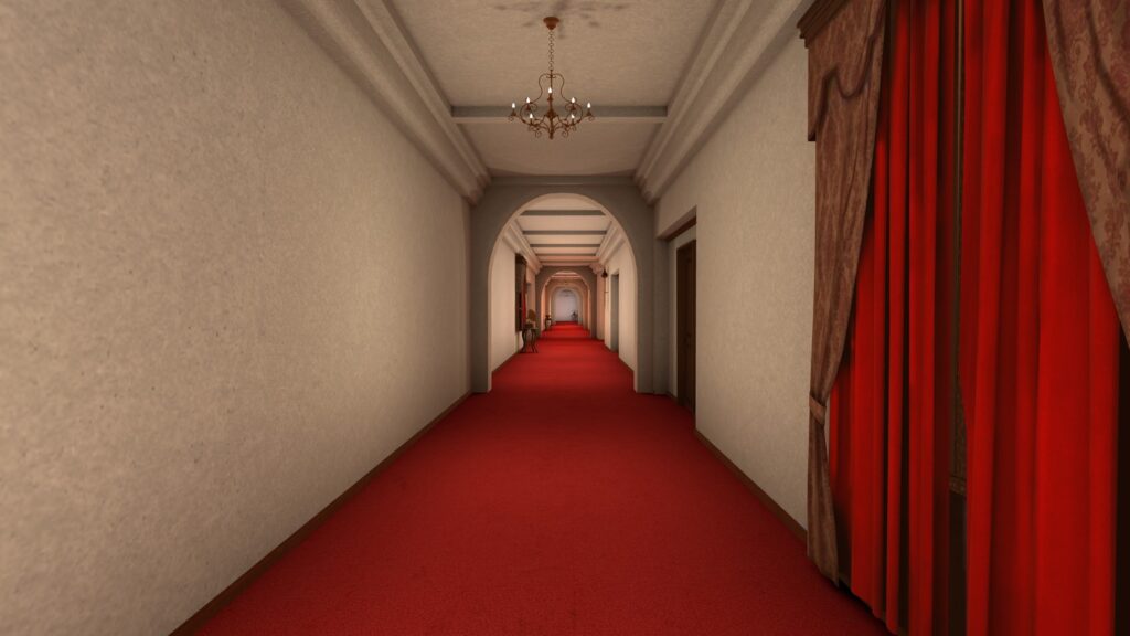 empty hallway with red carpet in noclip vr 3