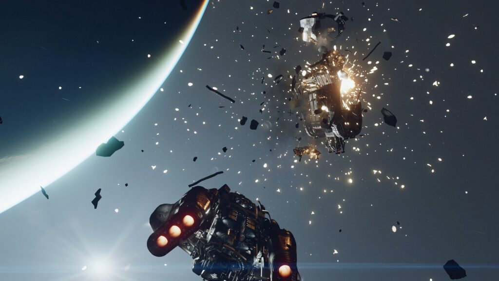 machines fighting in space in starfield game