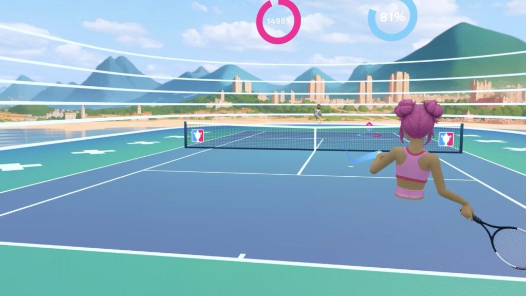 female character playing tennis in Slam game