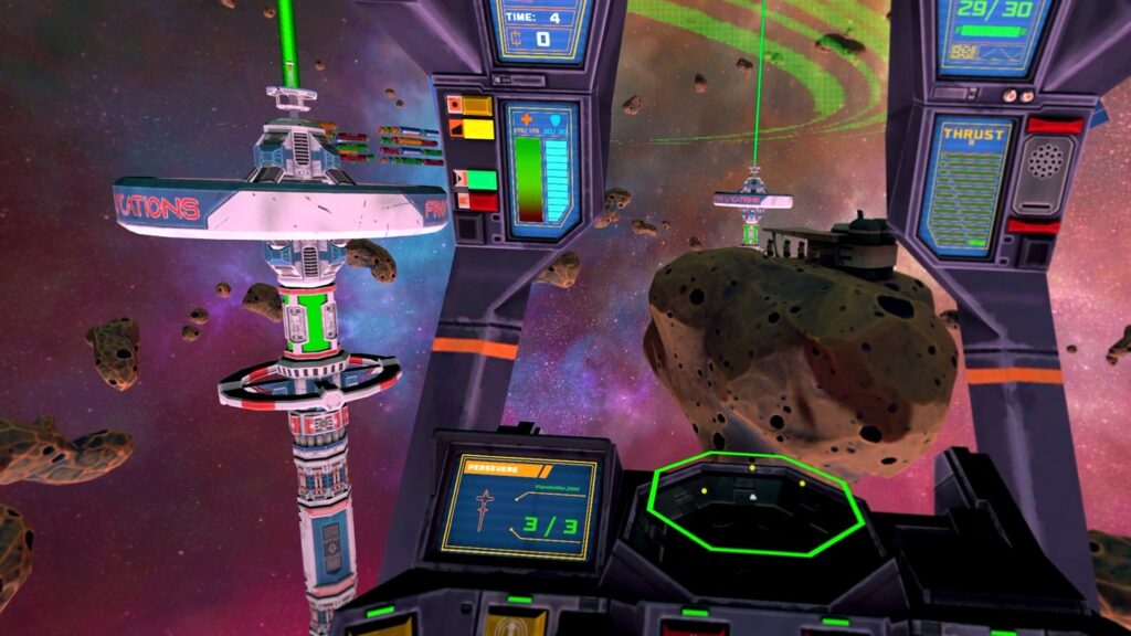 space pod pilot navigating space with asteroids in space salvage game