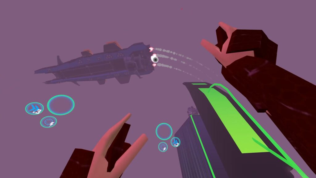 player flying in city of orion in vertical shift game