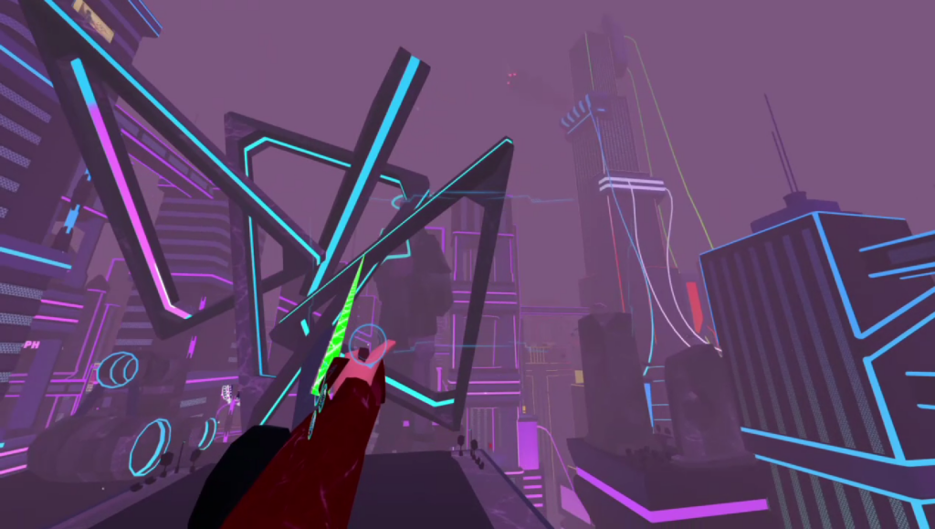 player flying in city of orion in vertical shift game