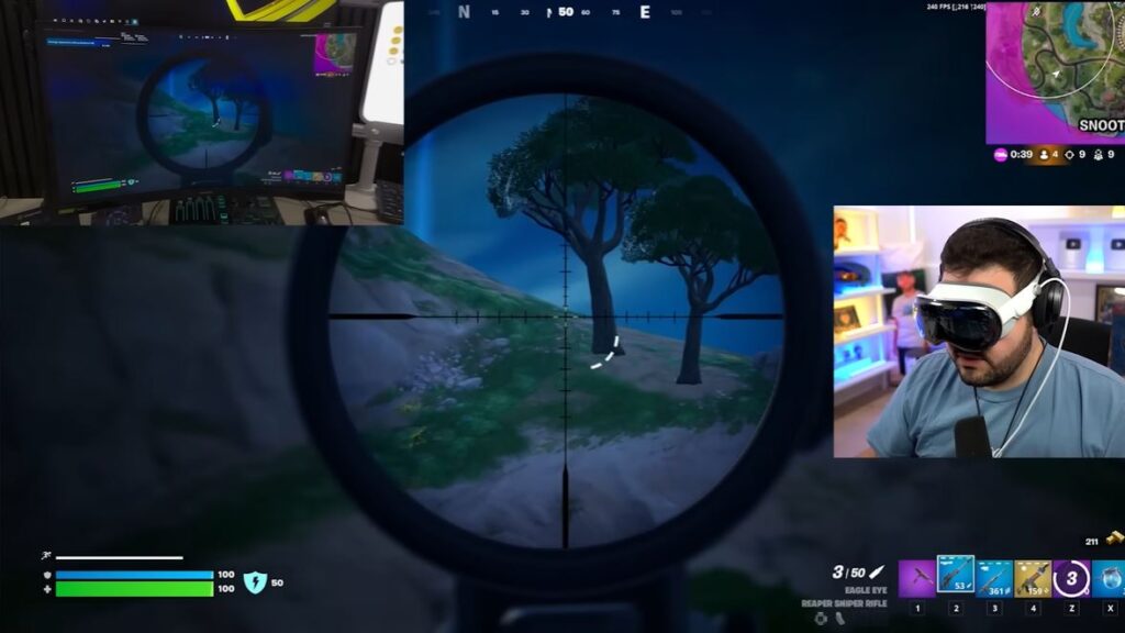 youtube courage gaming playing fortnite in apple vision pro