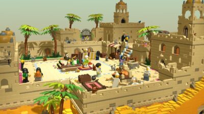 lego castle with minifigures in bricktales vr game