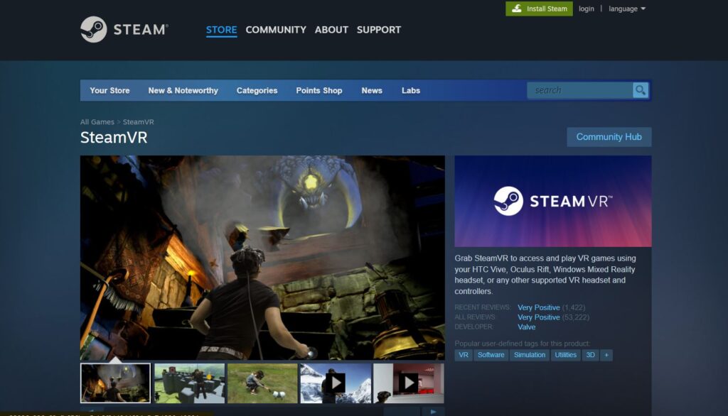 steam vr page