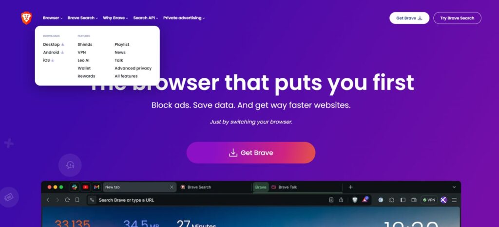 brave browser home page