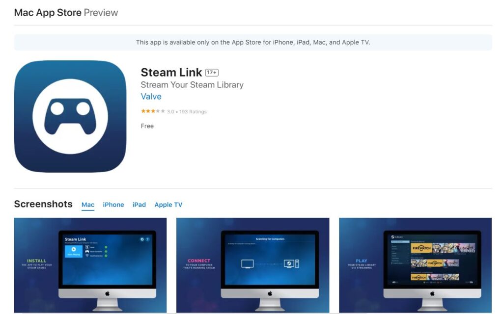 steam link in app store
