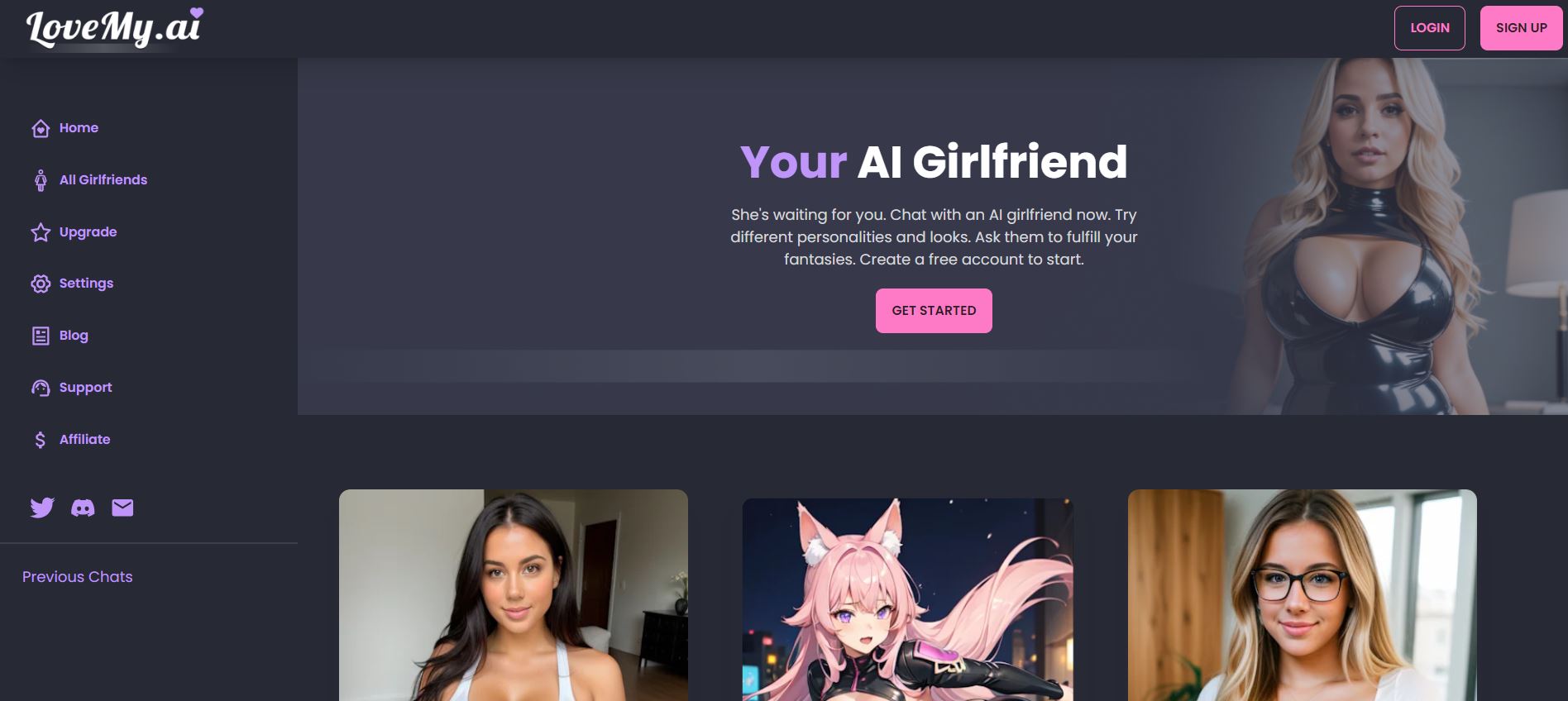 lovemy.ai ai girlfriends home page